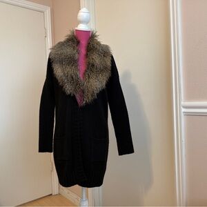 Cynthia Rowley Black Coat with Faux Fur Collar
